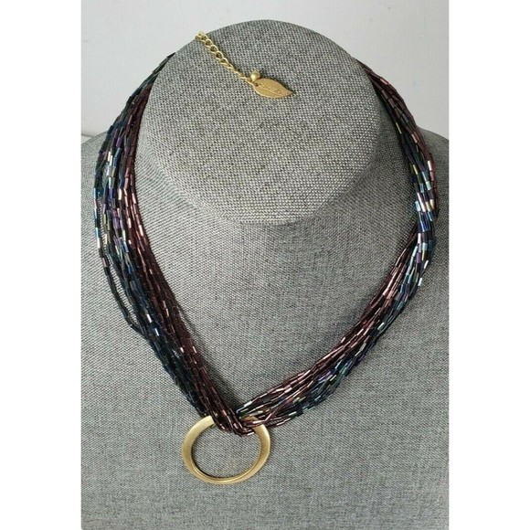 COLDWATER CREEK Iridescent Purple & Blue Glass Torsade 22 Inch Necklace - Picture 3 of 12